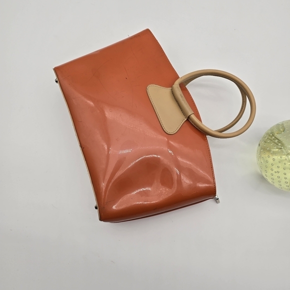 Beijo Purse Orange Hand Bag Round Handle Patent Gloss Small - Picture 14 of 14